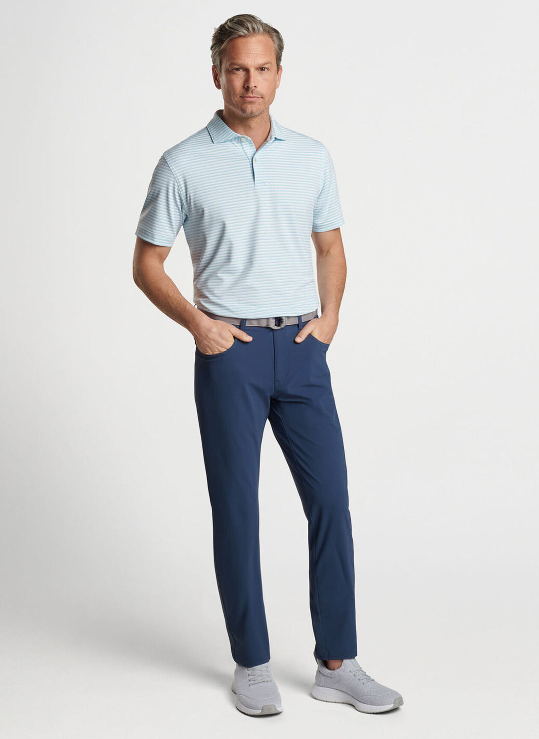 Peter Millar Mens Tailored Fit Milton Performance Jersey Polo - Edwin Spread Coll - BLUE FROST