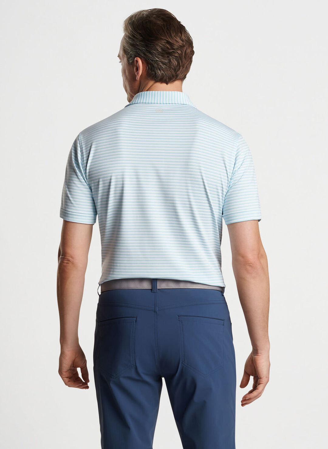 Peter Millar Mens Tailored Fit Milton Performance Jersey Polo - Edwin Spread Coll - BLUE FROST