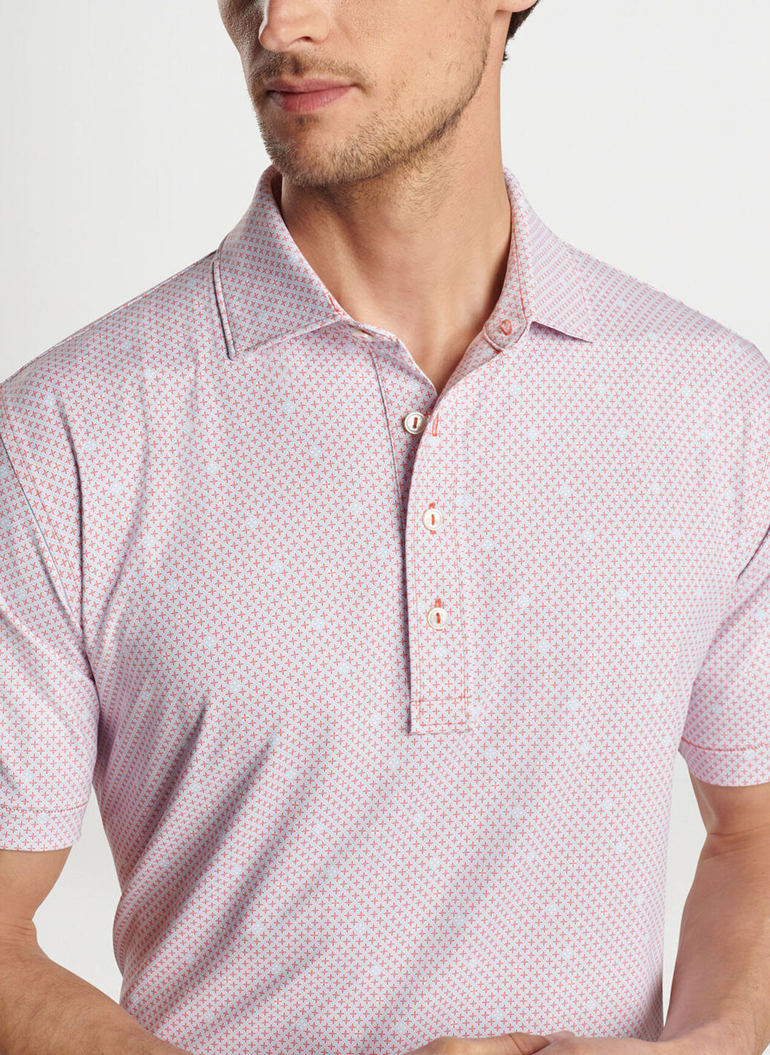 Peter Millar Mens Tailored Fit Mosaic Performance Jersey Polo - Kelly Hard Collar - SCRALET LILY