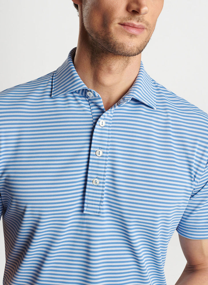 Peter Millar Mens Tailored Fit Mood Performance Mesh Polo - BROOK BLUE