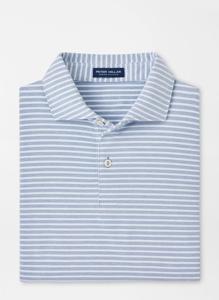 Peter Millar Mens Tailored Fit Albatross Stripe Cotton Blend Piqué Polo - BROOK BLUE