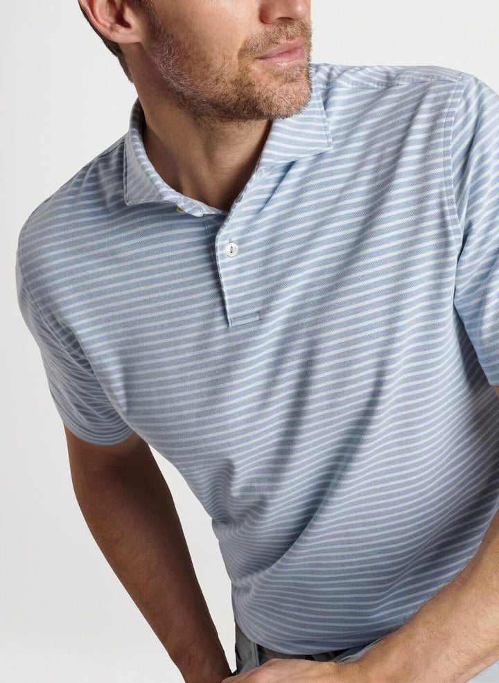 Peter Millar Mens Tailored Fit Albatross Stripe Cotton Blend Piqué Polo - BROOK BLUE