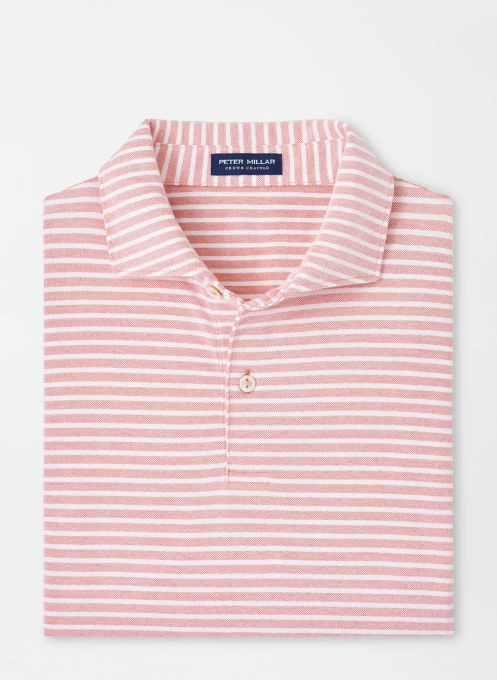 Peter Millar Mens Tailored Fit Albatross Stripe Cotton Blend Piqué Polo - SCARLET LILY