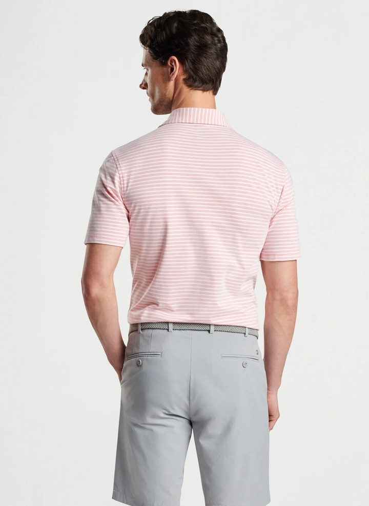 Peter Millar Mens Tailored Fit Albatross Stripe Cotton Blend Piqué Polo - SCARLET LILY