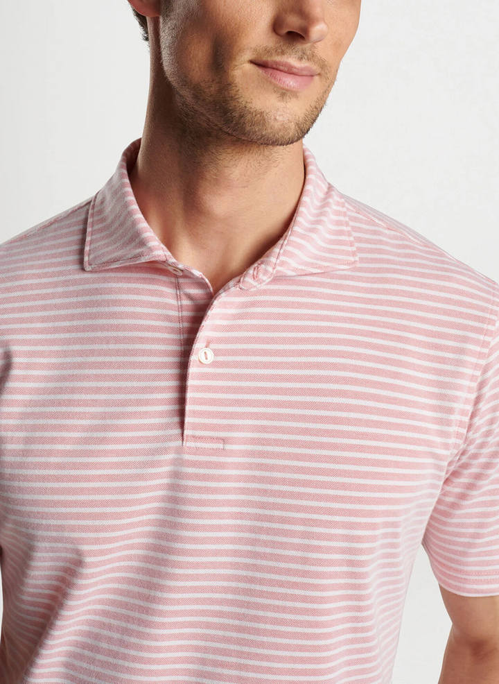 Peter Millar Mens Tailored Fit Albatross Stripe Cotton Blend Piqué Polo - SCARLET LILY