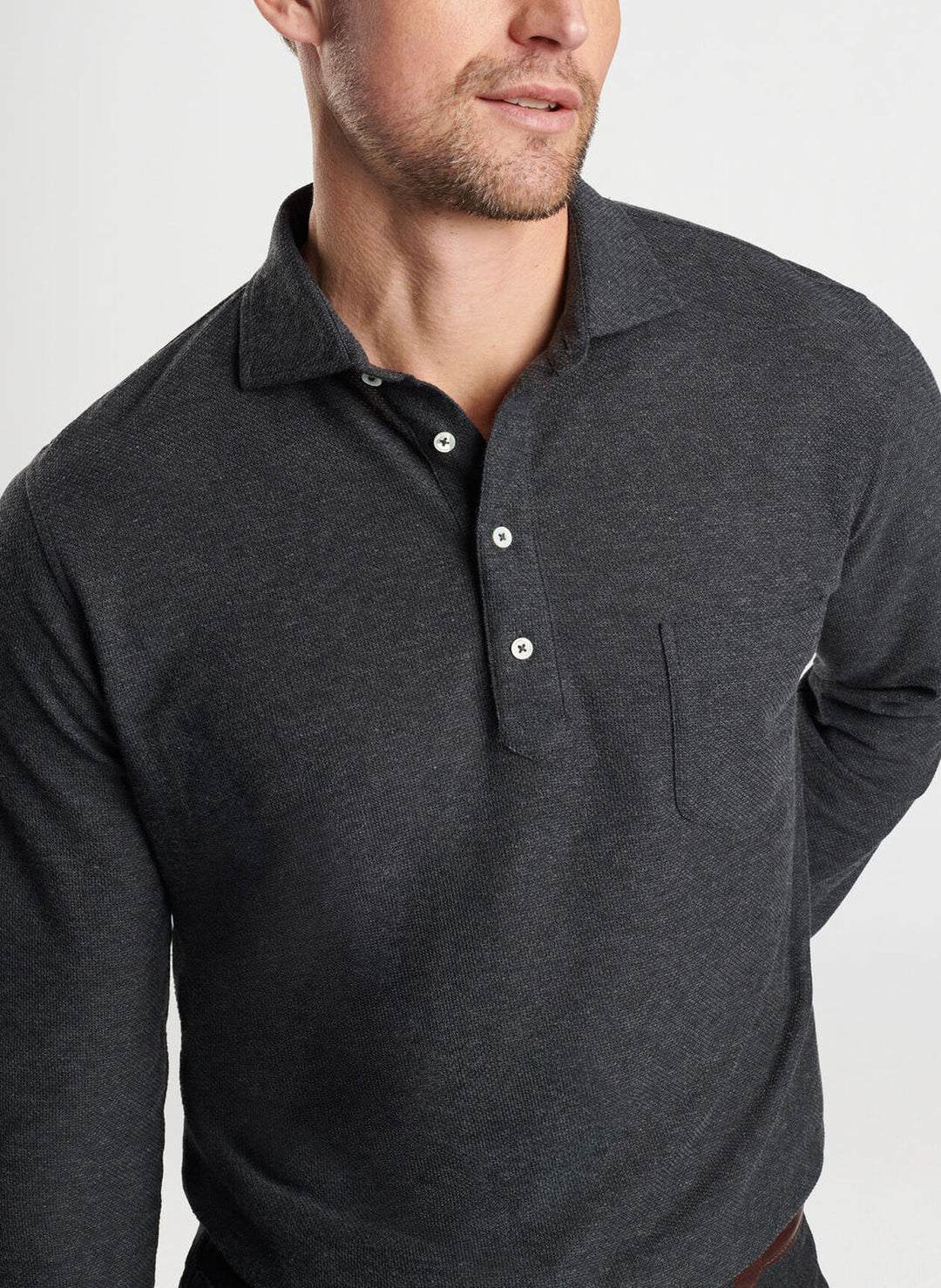 Peter Millar Mens Tailored Fit Ramble Cotton Cashmere Polo - CHARCOAL