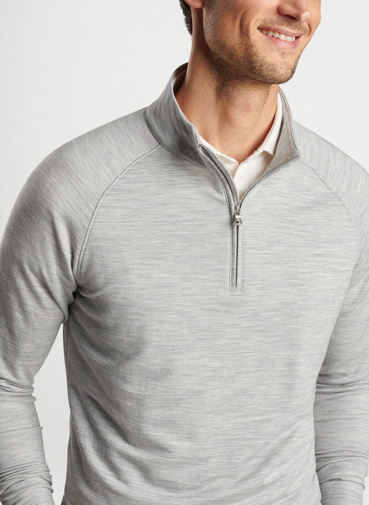 Peter Millar Mens Tailored Fit Excursionist Flex Heathered Performance Pullover - LIGHT GREY