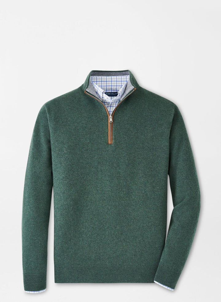 Peter Millar Mens Tailored Fit Artisan Crafted Cashmere Flex Quarter-Zip - FOREST GREEN