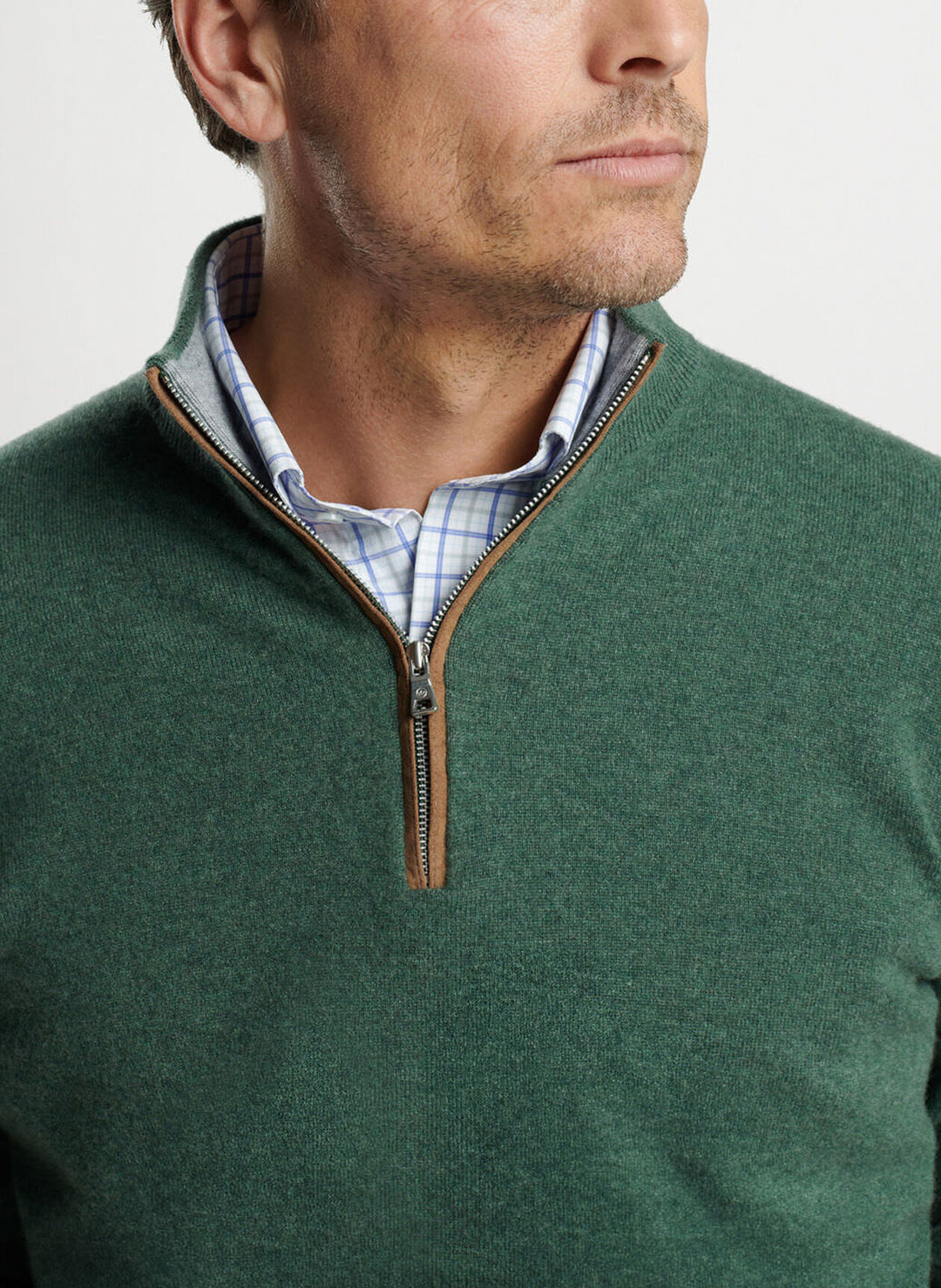 Peter Millar Mens Tailored Fit Artisan Crafted Cashmere Flex Quarter-Zip - FOREST GREEN