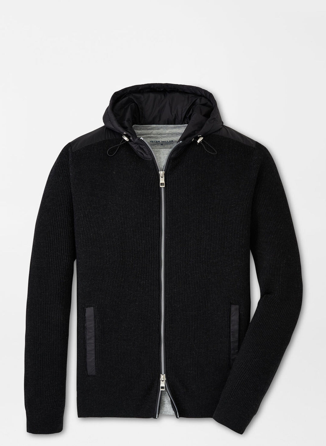 Peter Millar Mens Tailored Fit Holdridge Hybrid Full-Zip Hooded Sweater - BLACK