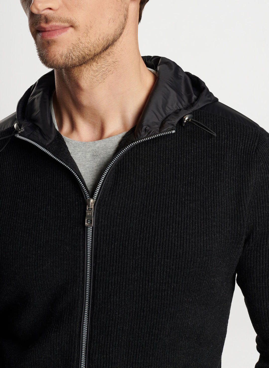 Peter Millar Mens Tailored Fit Holdridge Hybrid Full-Zip Hooded Sweater - BLACK