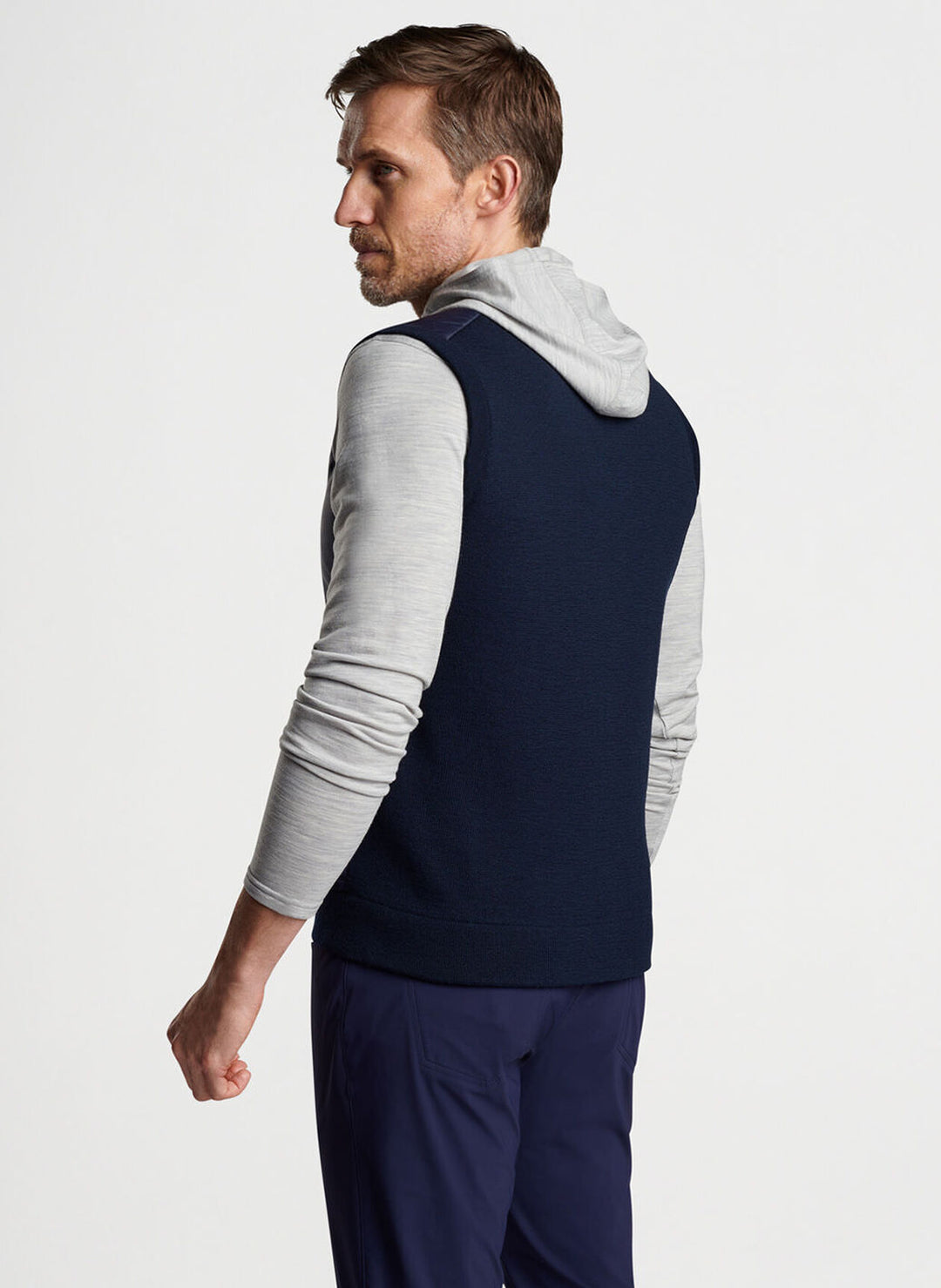 Peter Millar Mens Tailored Fit Holdridge Hybrid Full Zip Sweater Vest - NAVY