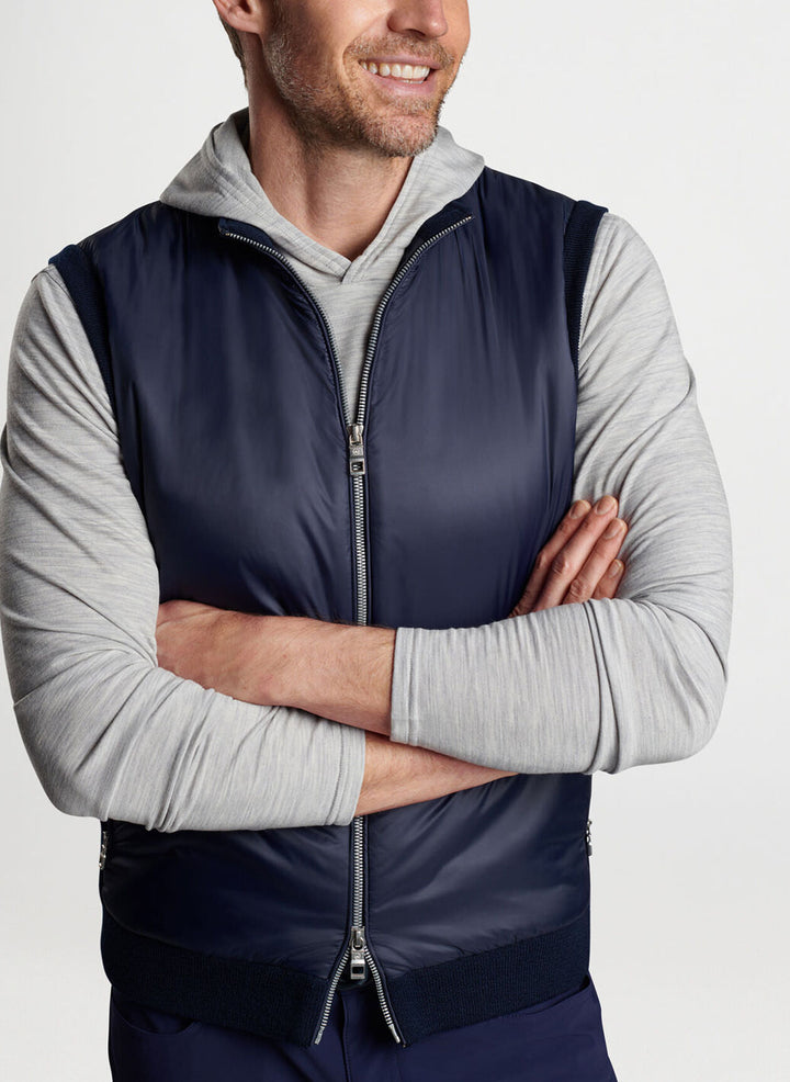 Peter Millar Mens Tailored Fit Holdridge Hybrid Full Zip Sweater Vest - NAVY