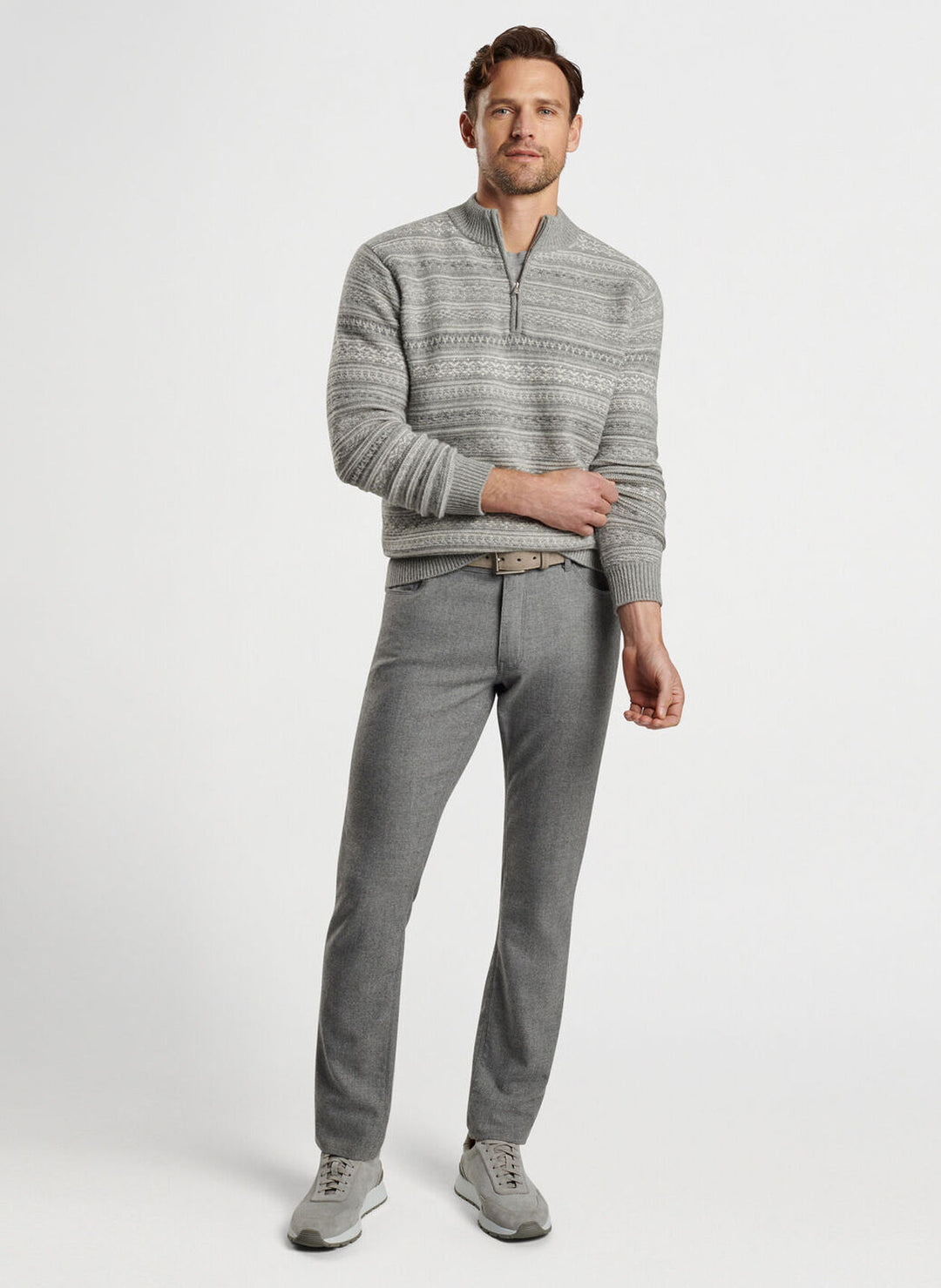 Peter Millar Mens Classic Fit Silverton Jacquard Quarter-Zip - GALE GREY