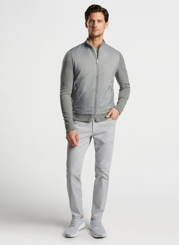 Peter Millar Mens Tailored Fit Holdridge Hybrid Full Zip Sweater - GALE GREY