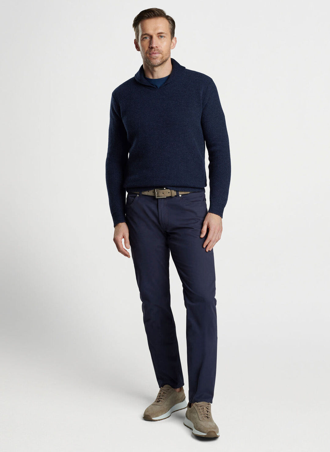 Peter Millar Mens Tailored Fit Corbet Shawl Pullover Jumper - NAVY