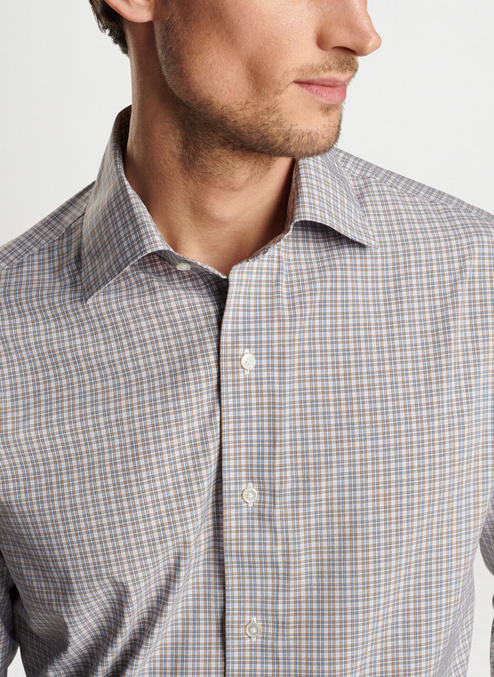 Peter Millar Mens Tailored Fit Wicklow Performance Poplin Sport Shirt - TAWNY