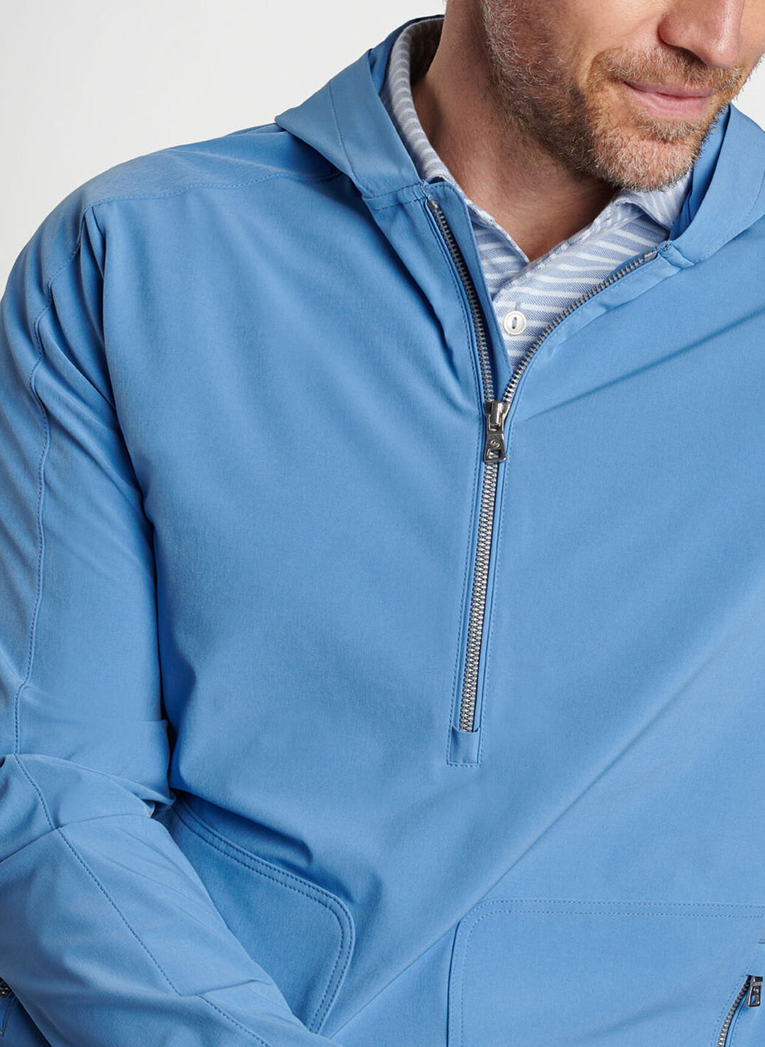 Peter Millar Mens Tailored Fit Quest Half Zip Hoodie - BROOK BLUE