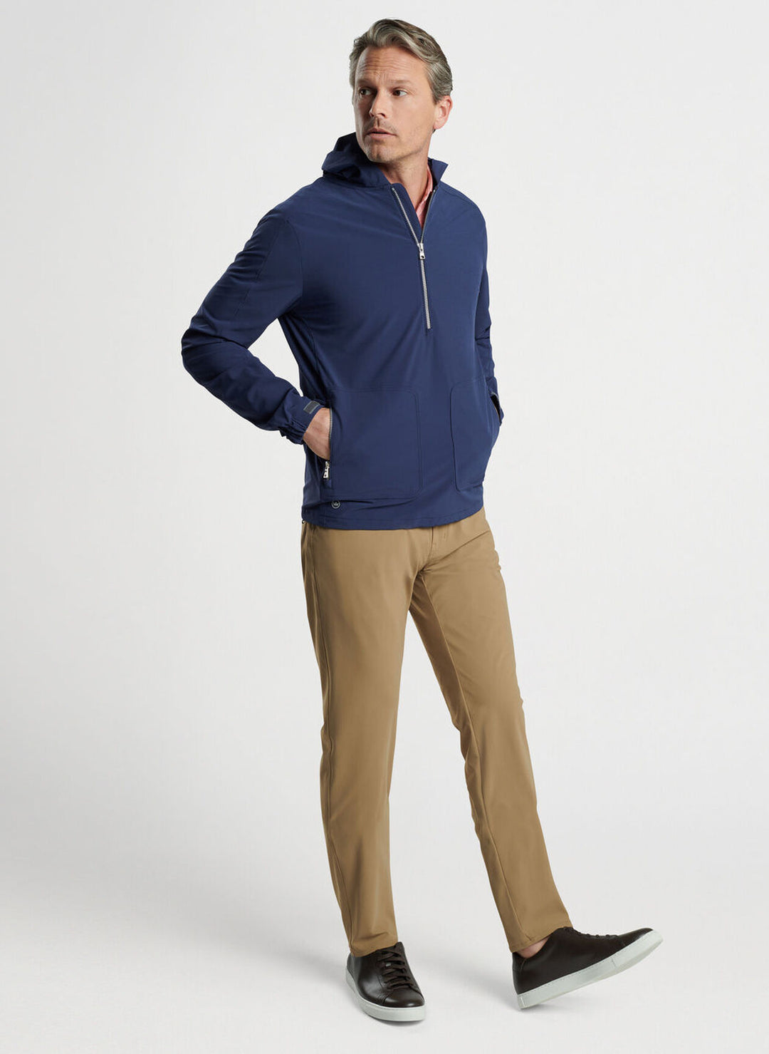 Peter Millar Mens Tailored Fit Quest Half Zip Hoodie - NAVY