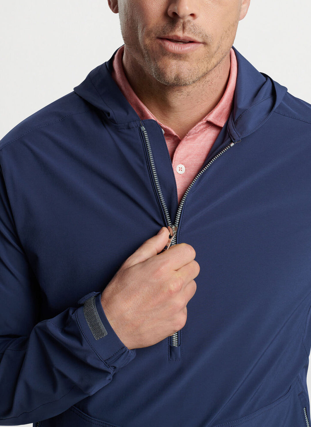 Peter Millar Mens Tailored Fit Quest Half Zip Hoodie - NAVY