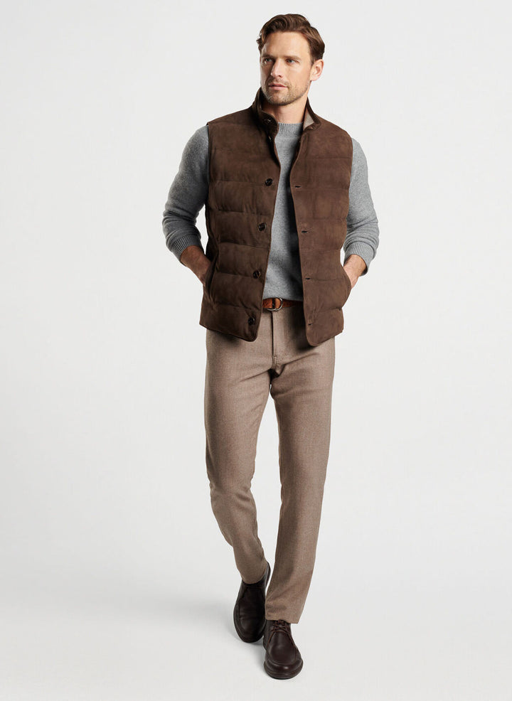 Peter Millar Mens Tailored Fit Cordova Suede Vest - CHOCOLATE