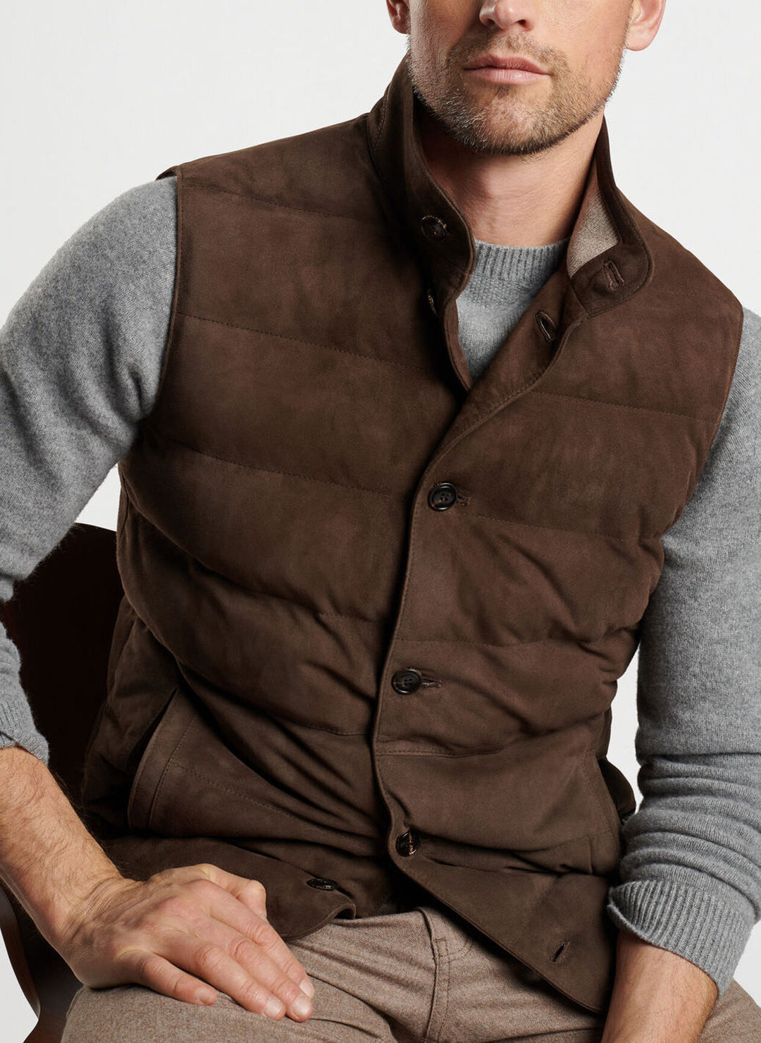 Peter Millar Mens Tailored Fit Cordova Suede Vest - CHOCOLATE