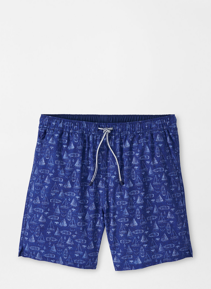 Peter Millar Mens Classic Fit 'SAILBOAT' Swim Trunk - ATLANTIC BLUE