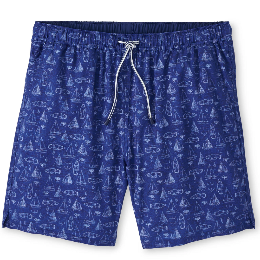 Peter Millar Mens Classic Fit 'SAILBOAT' Swim Trunk - ATLANTIC BLUE