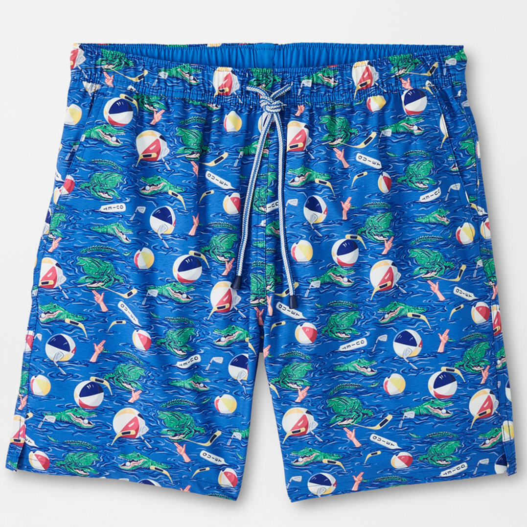 Peter Millar Mens Classic Fit 'GOLF GATOR' Swim Trunk - BLUE MARLIN