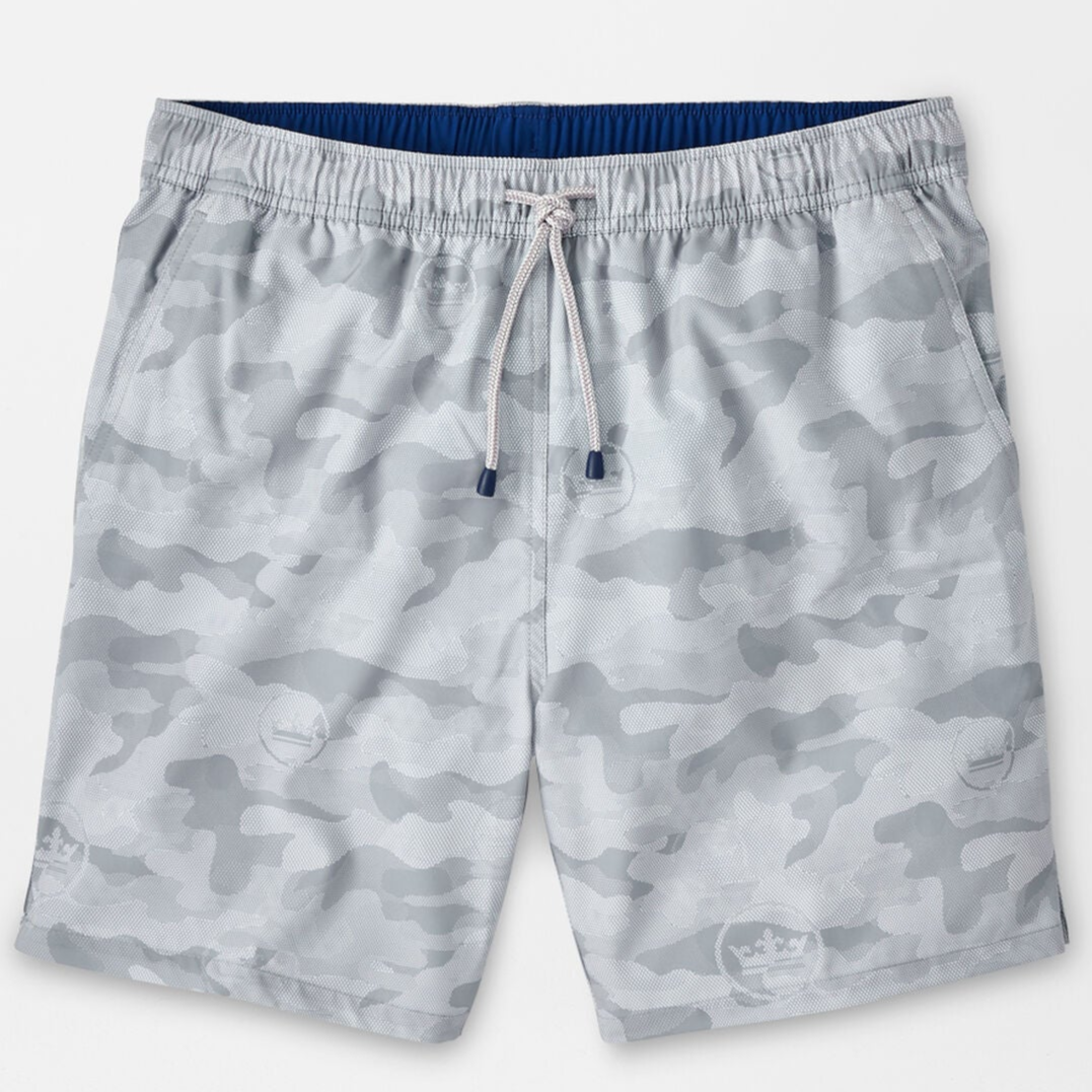 Peter Millar Mens Classic Fit 'LOGO CAMO' Swim Trunk - GALE GREY