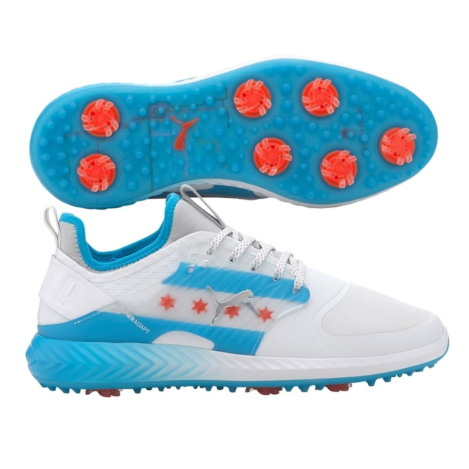 Puma Men's TOUR ISSUE- LTD EDITION IGNITE PWRAdapt CTA Caged Golf Shoes - WHITE - BLUE - RED