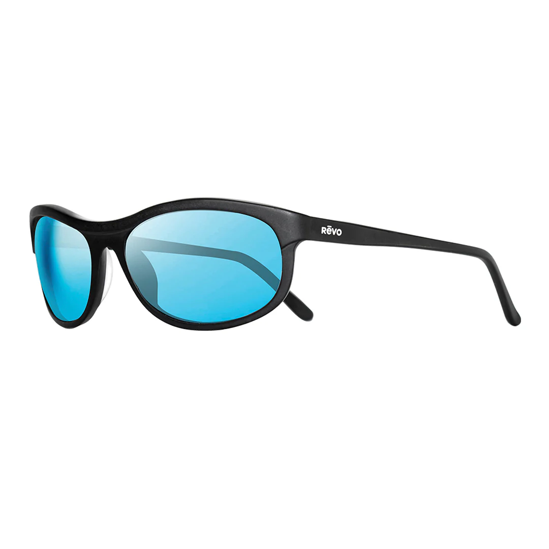 Revo Unisex VINTAGE WRAP | Glass Lens Polarized Sunglasses - Matte Black/H2O Heritage Blue