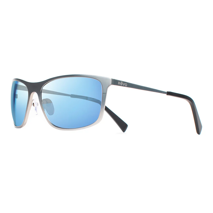 Revo BLACK - Unisex MERIDIAN Ultra-lightweight Titanium Polarized Sunglasses - Satin Chrome/Blue Water