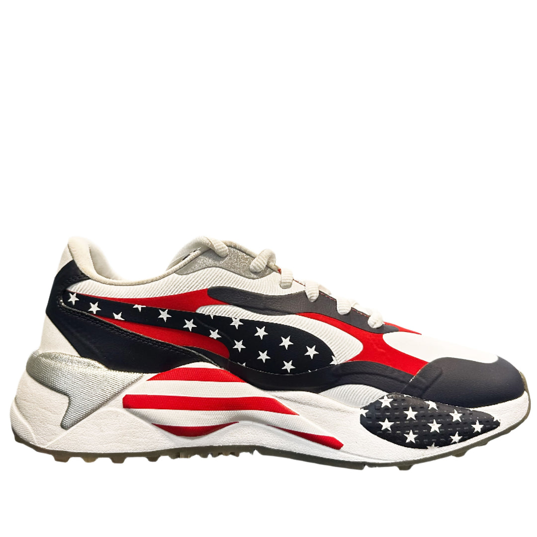 Puma Men's TOUR Ltd Edition RS-G US OPEN Spikeless Golf Shoe - WHITE / PEACOAT- HIGH RISK RED