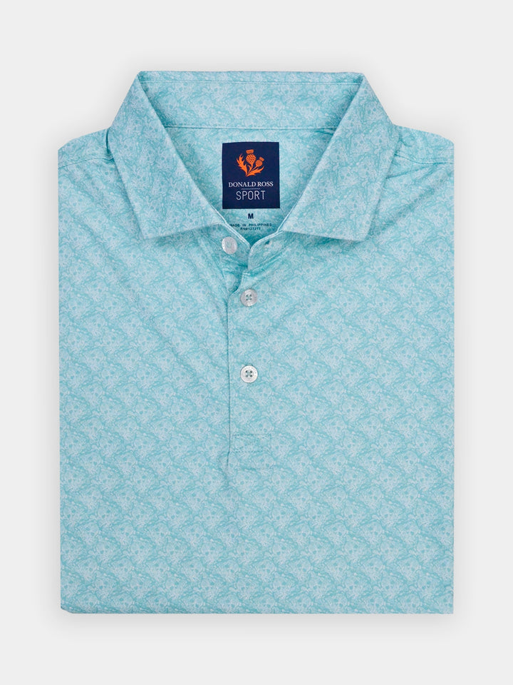 Donald Ross Mens Sport Fit SIDNEY SKULL Print  Polo - SEAGLASS/WHITE