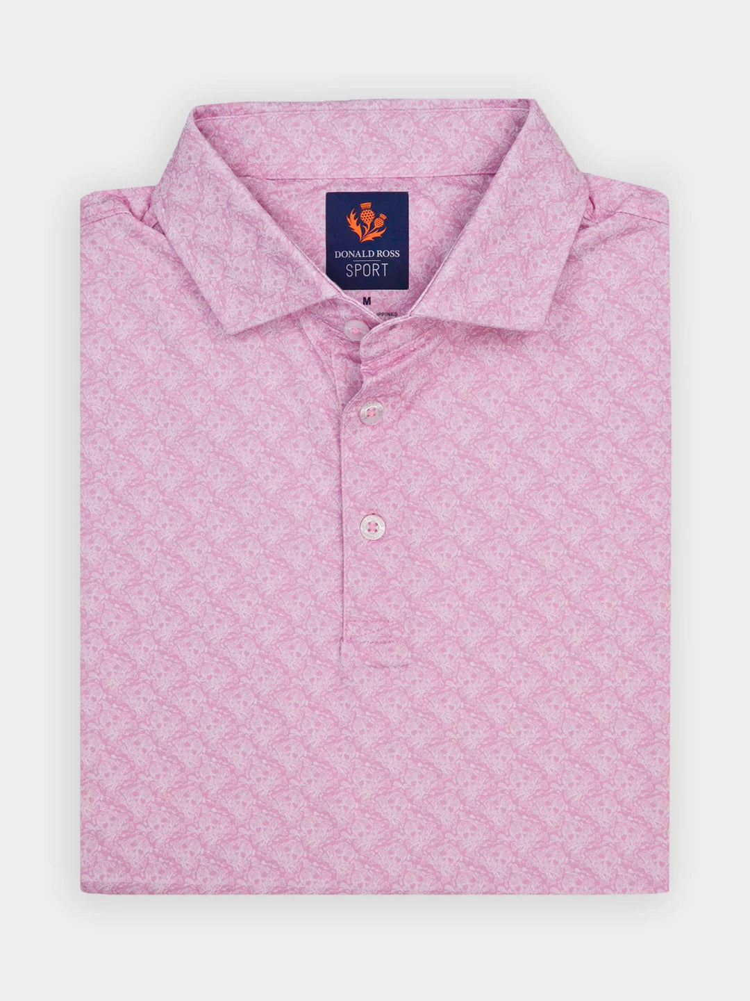 Donald Ross Mens Sport Fit SIDNEY SKULL Print  Polo - PINK/WHITE