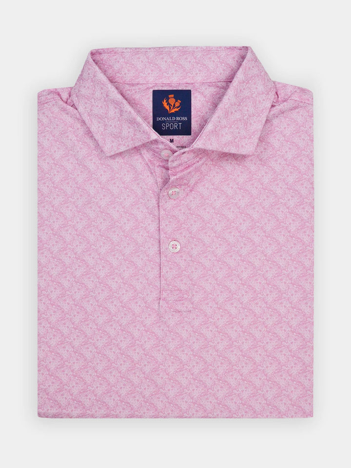 Donald Ross Mens Sport Fit SIDNEY SKULL Print  Polo - PINK/WHITE