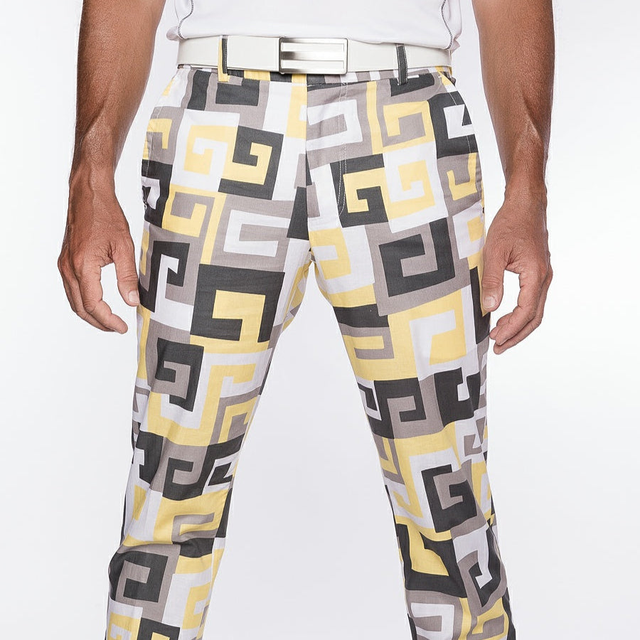 Sport Monaco Slim Fit Geo Print Cotton Pants - SUN / WHITE / CHARCOAL