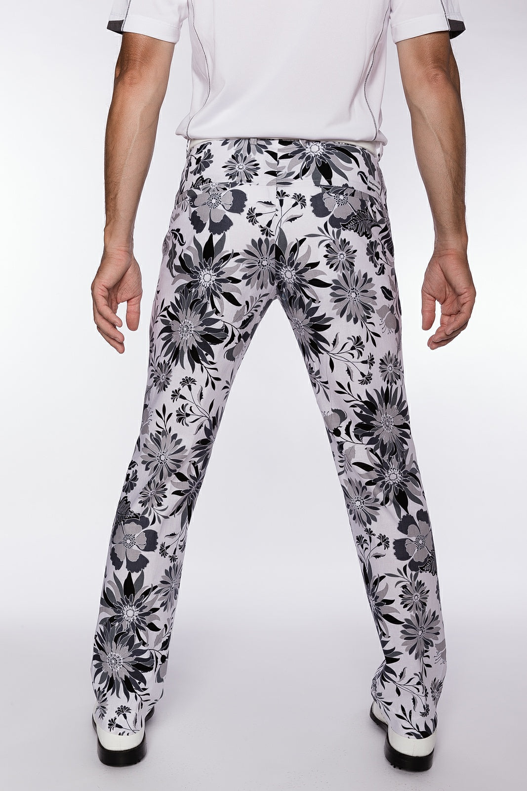 Sport Monaco Slim Fit Floral Print Cotton Pants - ONYX / CHARCOAL / WHITE