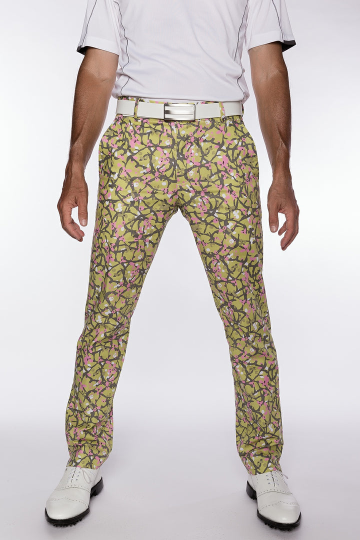 Sport Monaco Slim Fit Floral Print Cotton Pants - GREEN/ GREY / PINK