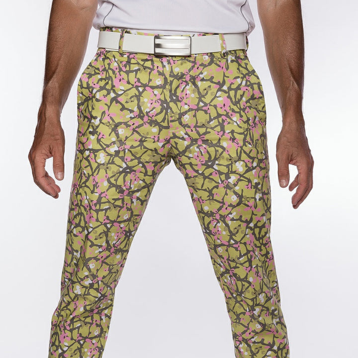 Sport Monaco Slim Fit Floral Print Cotton Pants - GREEN/ GREY / PINK