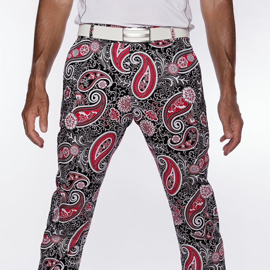 Sport Monaco Slim Fit Paisley Pint Cotton Pants - BLACK / RED / MULTI