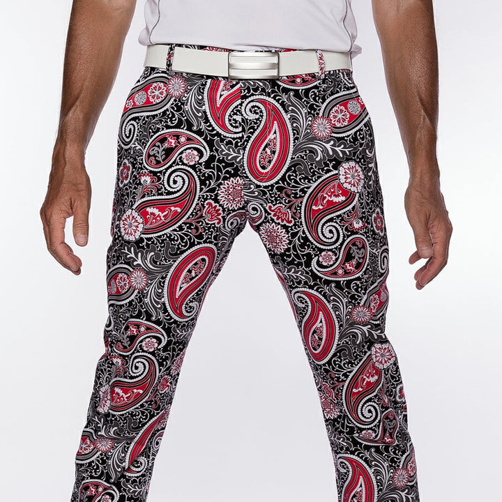 Sport Monaco Slim Fit Paisley Pint Cotton Pants - BLACK / RED / MULTI