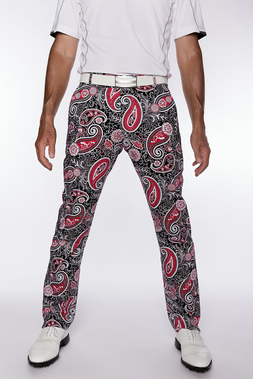 Sport Monaco Slim Fit Paisley Pint Cotton Pants - BLACK / RED / MULTI