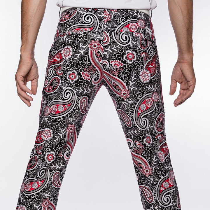 Sport Monaco Slim Fit Paisley Pint Cotton Pants - BLACK / RED / MULTI