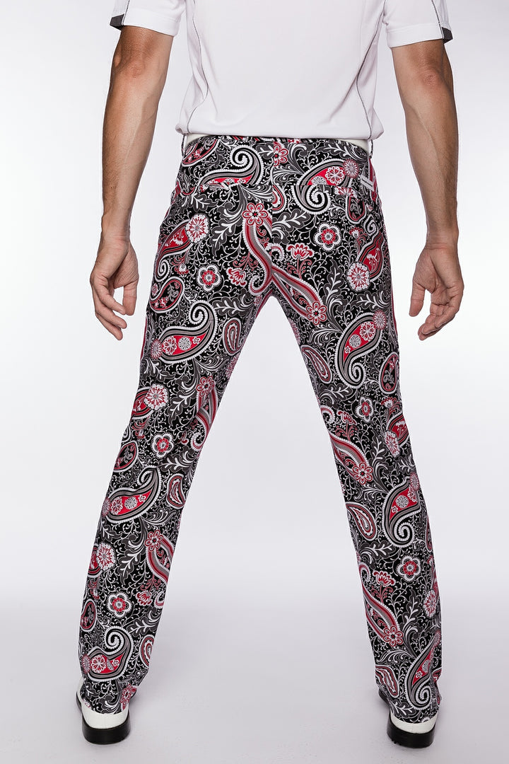 Sport Monaco Slim Fit Paisley Pint Cotton Pants - BLACK / RED / MULTI