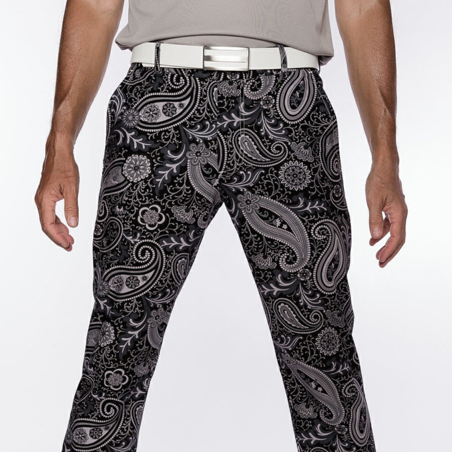 Sport Monaco Slim Fit Paisley Pint Cotton Pants - BLACK / CHARCOAL