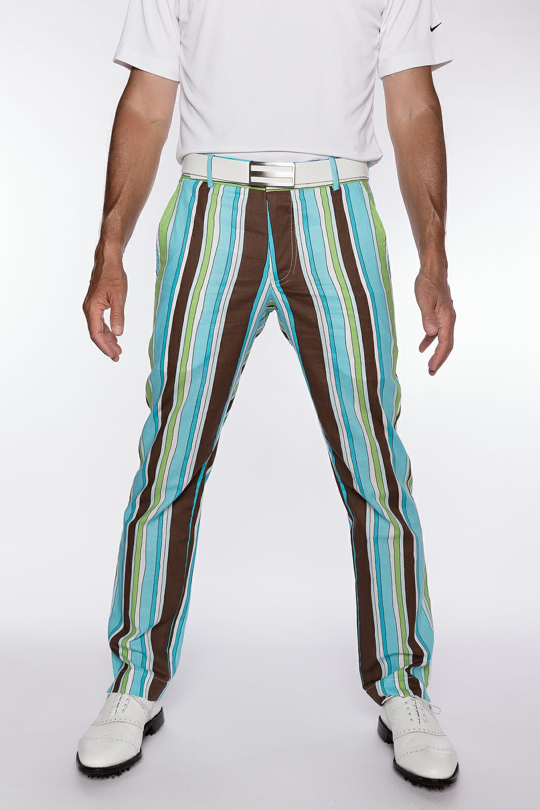 Sport Monaco Slim Fit Stripe Print Cotton Pants - BLUE / GREEN / BROWN