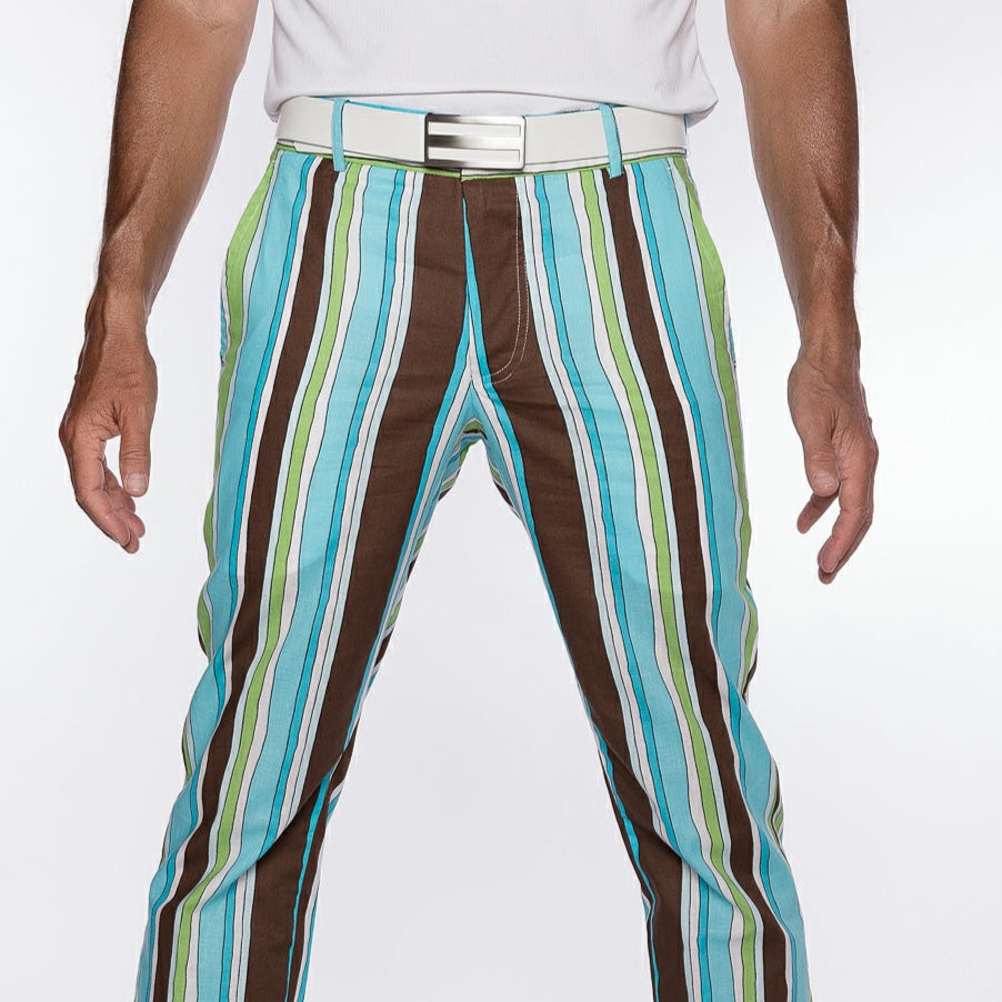 Sport Monaco Slim Fit Stripe Print Cotton Pants - BLUE / GREEN / BROWN