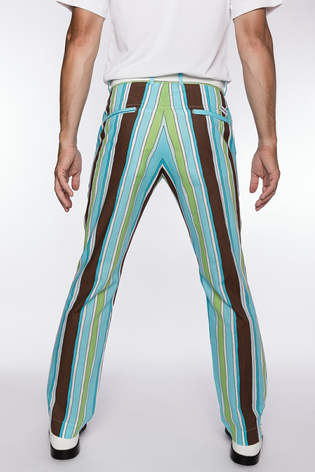 Sport Monaco Slim Fit Stripe Print Cotton Pants - BLUE / GREEN / BROWN